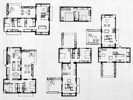 Dibujo técnico de la sección arquitectónica de Habitat 67, ilustrando la interconexión entre los módulos habitacionales diseñados por Moshe Safdie